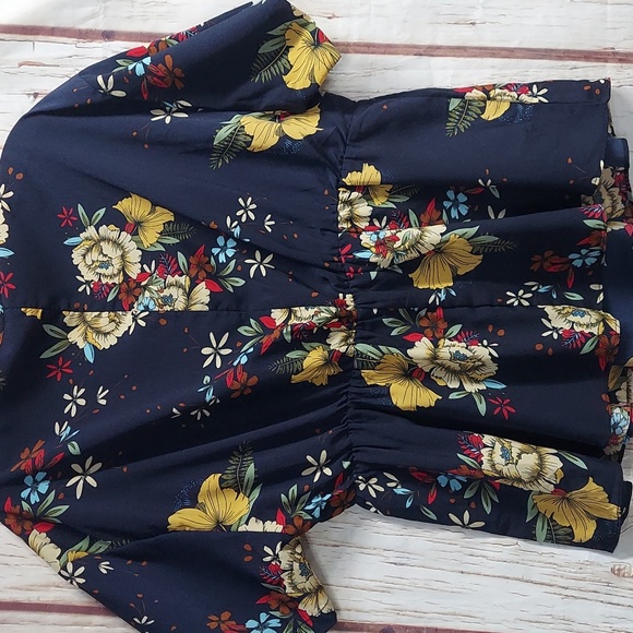 Elastic Waist Floral Print V Neck Blouse - Picture 4 of 11